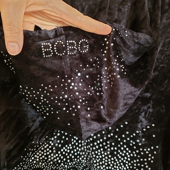 Vintage Y2K BCBGMaxazria Black Studded Spell Out Bling Velour Track Jacket M - Picture 5 of 7